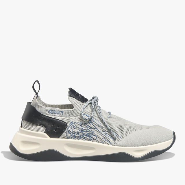 Shadow Scritto Knit And Lagoon Calf Sneaker, LIGHT GREY, hi-res 1