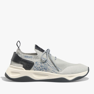Shadow Scritto Knit And Lagoon Calf Sneaker, LIGHT GREY, hi-res