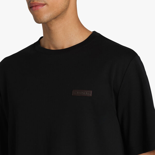 T-Shirt With Leather Detail, NOIR, hi-res 5