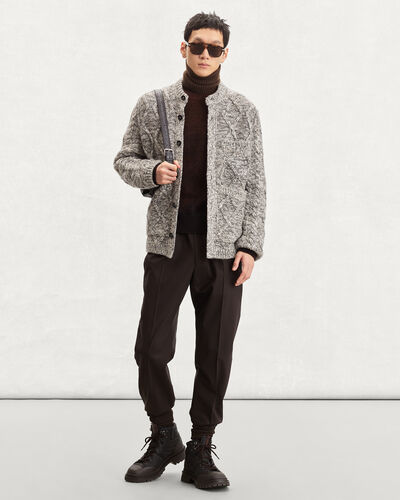 Marl Cables Cardigan with Leather Detail, Ecru & Noir, hi-res
