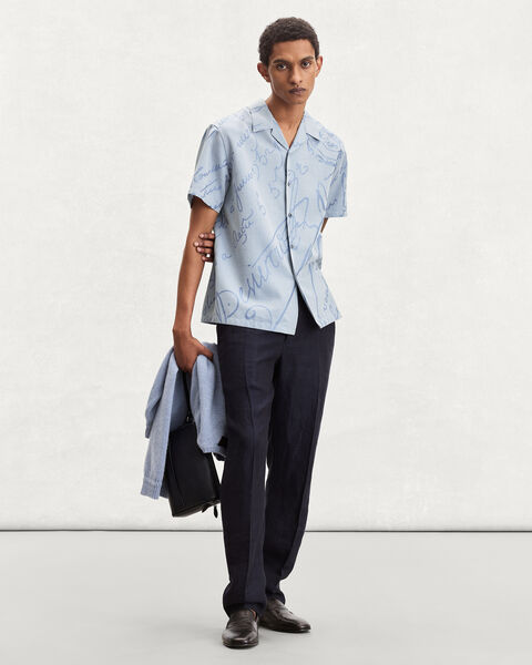 Scritto Pattern Short-Sleeves Shirt, Middle Blue, hi-res