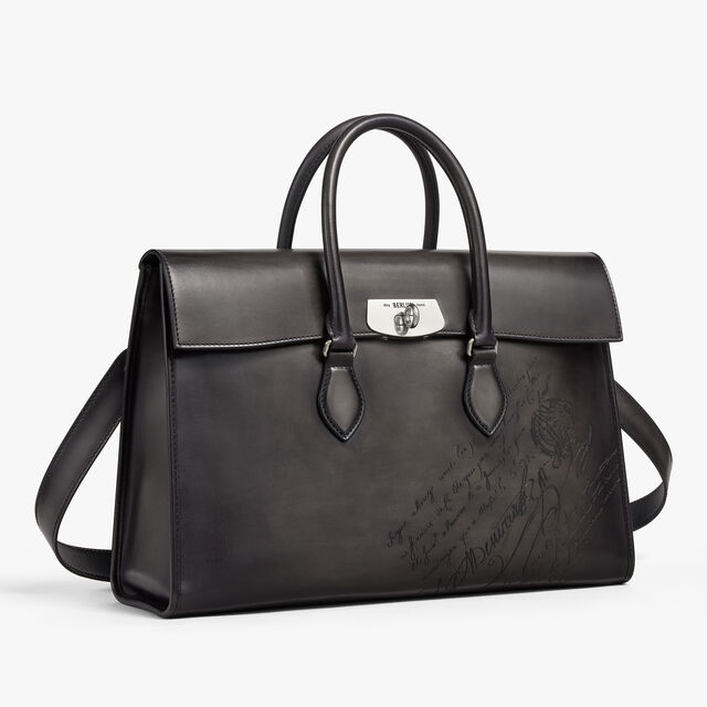 E'Mio Scritto Leather Briefcase, NERO GRIGIO, hi-res 4
