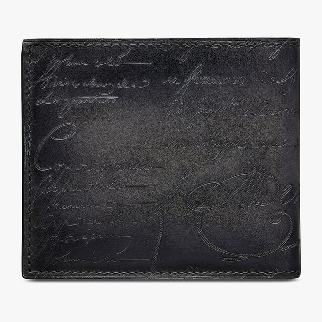 Makore Scritto Leather Compact Wallet, NERO GRIGIO, hi-res 2