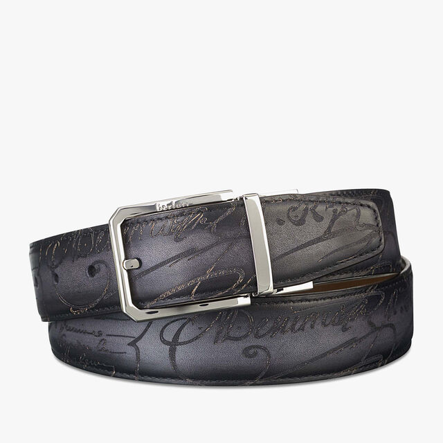 Versatile Scritto leather 35 mm Reversible Belt, TOBACCO BIS & NERO, hi-res 1