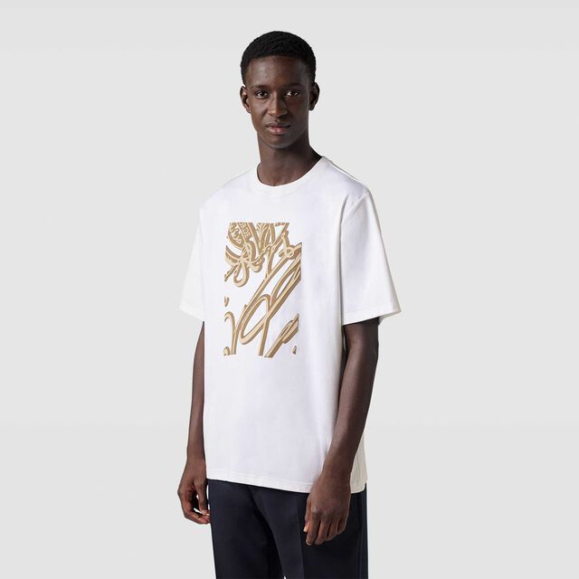 Frame Suede Effect Scritto T-Shirt, OPTICAL WHITE/SAND, hi-res 2