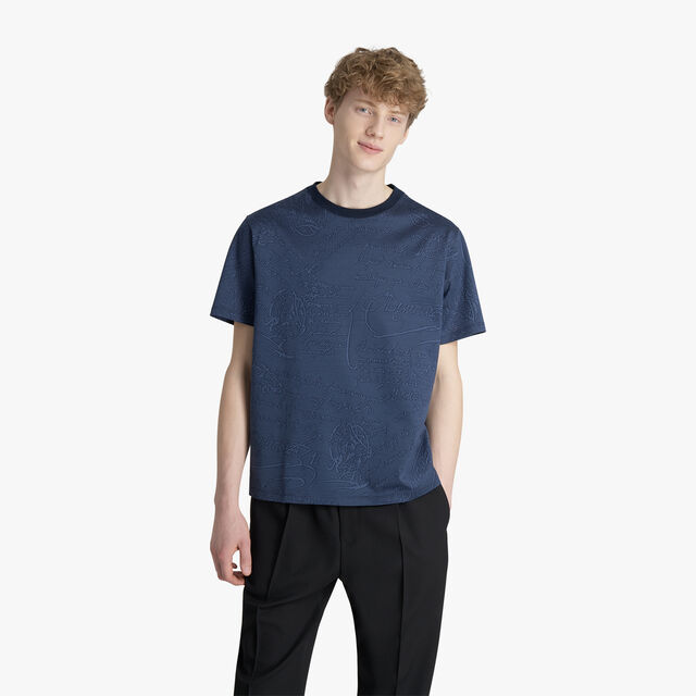 T-Shirt En Jacquard Scritto All-Over, WARM BLUE, hi-res 2