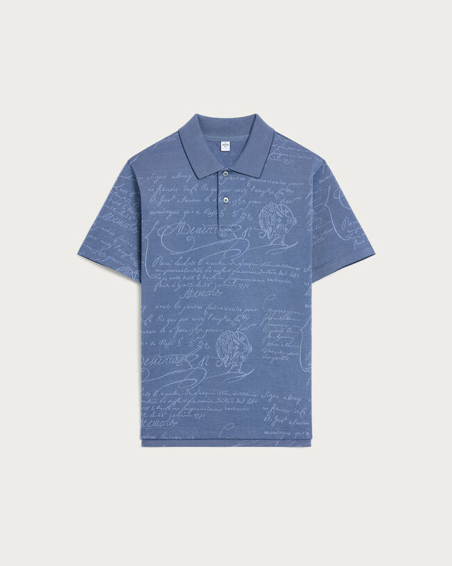 Scritto Pattern Piqué Polo, Nile Blue, hi-res