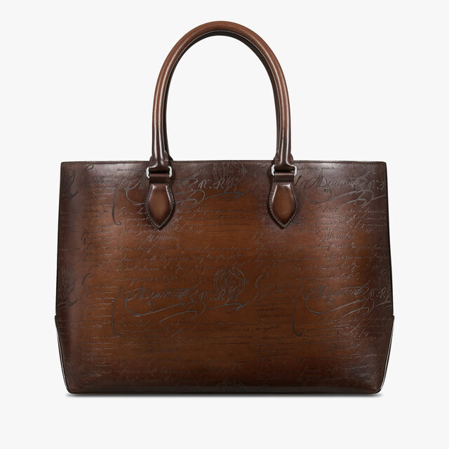 Toujours Scritto Leather Tote Bag, CACAO INTENSO, hi-res 3
