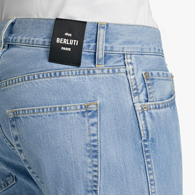 Denim Trousers With Scritto, WHITE SNOW BLUE, hi-res 5