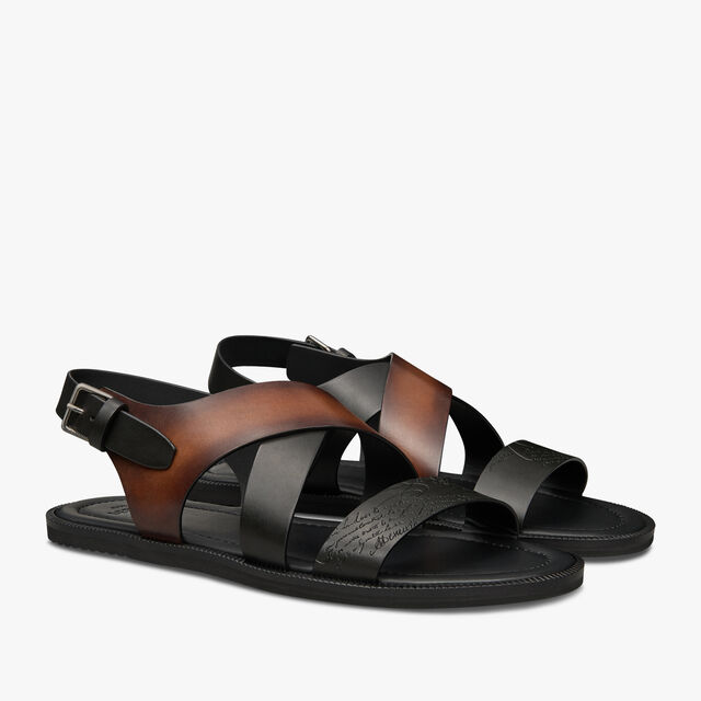 Sifnos Scritto Leather Sandal, CACAO INTENSO, hi-res 2
