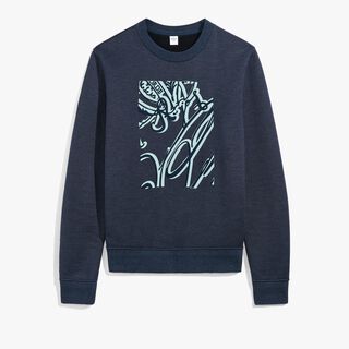 스웨이드 효과 프레임 스크리토 스웨터, COLD NIGHT BLUE, hi-res
