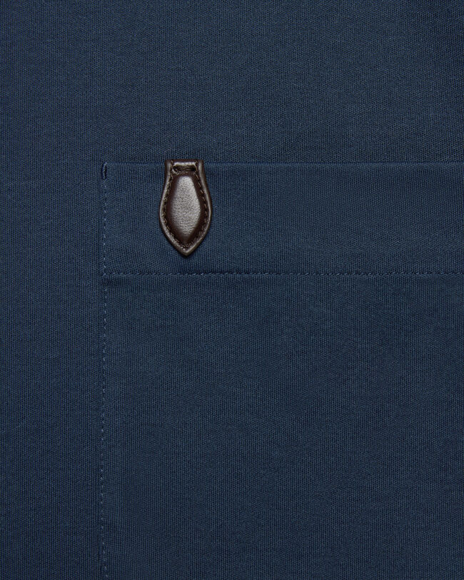 Pocket T-shirt with Leather Detail, Marine, hi-res