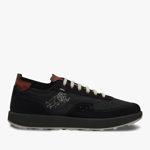 Light Track Suede Calf Leather and Nylon Sneaker, BLACK, hi-res 1