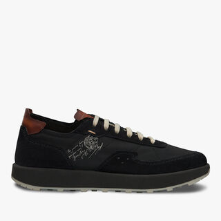 Light Track Suede Calf Leather and Nylon Sneaker, BLACK, hi-res