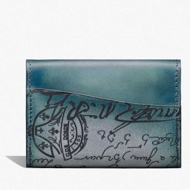 Imbuia Gradiant Scritto Leather Card Holder, STONE DENIM, hi-res 2
