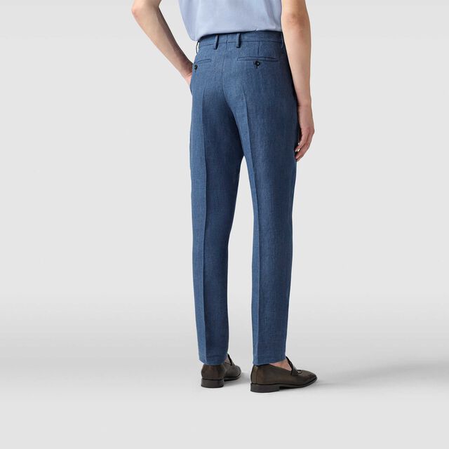 Pantalon Slim Classique En Lin, BLEU DE SMALT, hi-res 4