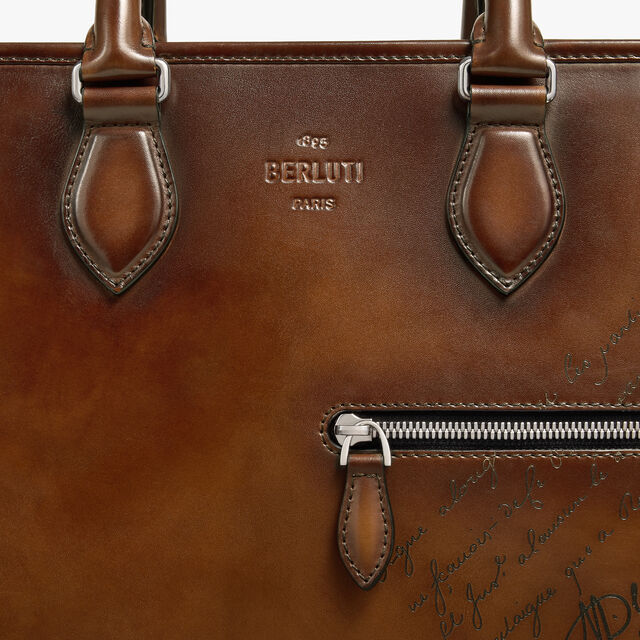 Deux Jours Scritto Leather Briefcase, CACAO INTENSO, hi-res 5