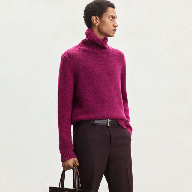 Leather Braiding Turtleneck, PURPLE FUSHIA, hi-res 2
