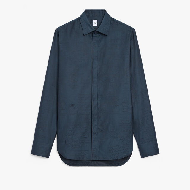 Andy Cotton Silk Scritto Shirt, COLD NIGHT BLUE, hi-res 1