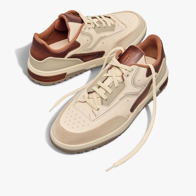 Sneaker Playoff En Cuir Scritto, OFF WHITE & CACAO INTENSO, hi-res 7