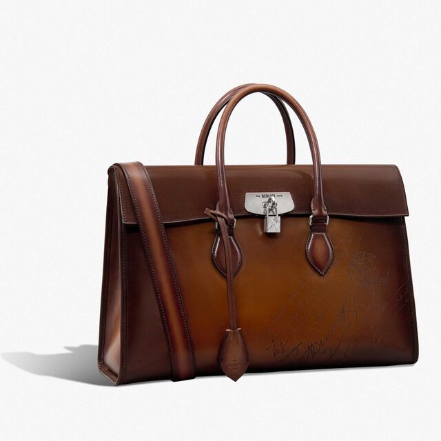 E'Mio Scritto Leather Briefcase, CACAO INTENSO, hi-res 2