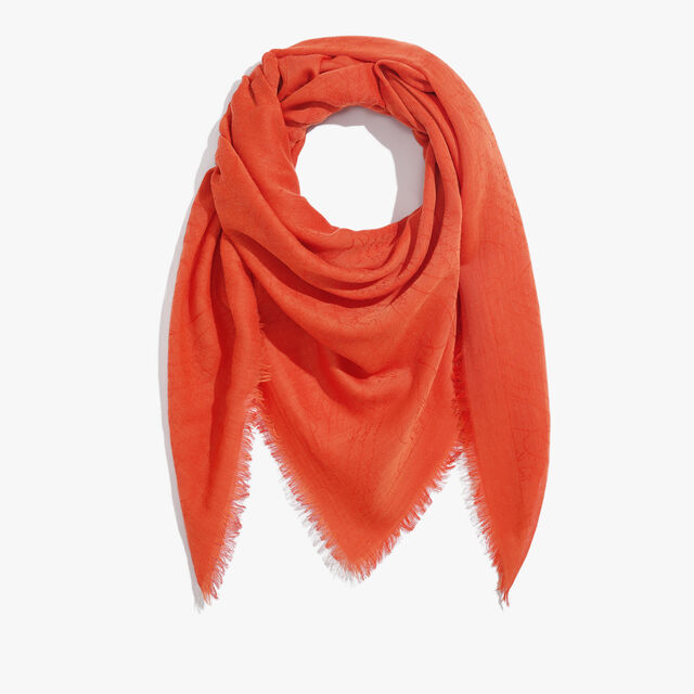 Cashmere & Cotton Scritto Scarf, BRIGHT CORAL, hi-res 1