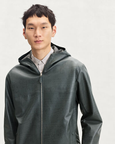 Scritto Pattern Hooded Blouson, Dark Green, hi-res