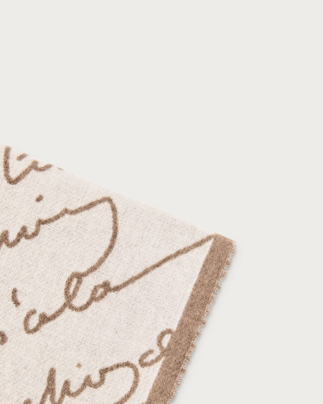 Double Face Herringbone and Scritto Scarf, Tender Beige, hi-res