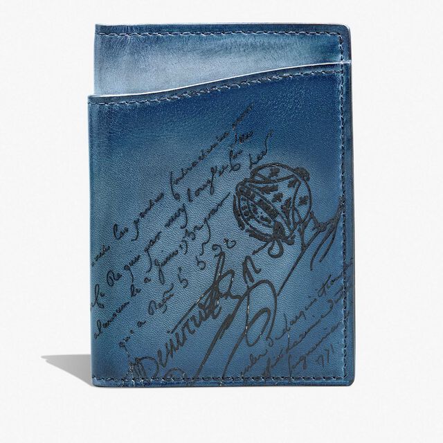 Jagua Scritto Leather Card Holder, IRIS, hi-res 1