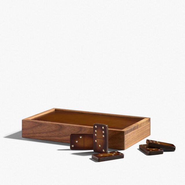 Leather and Wood Dominos Game, CACAO INTENSO, hi-res 1