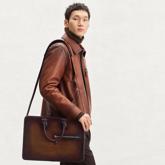 Un Jour Scritto Leather Briefcase, CACAO INTENSO, hi-res 2