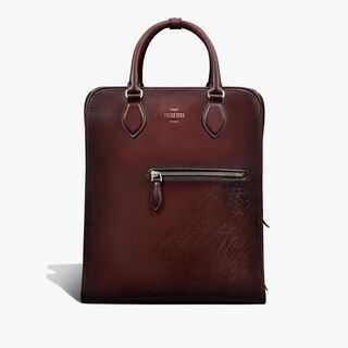Premier Jour Scritto Leather Backpack, LEGNO BRUCIATO, hi-res