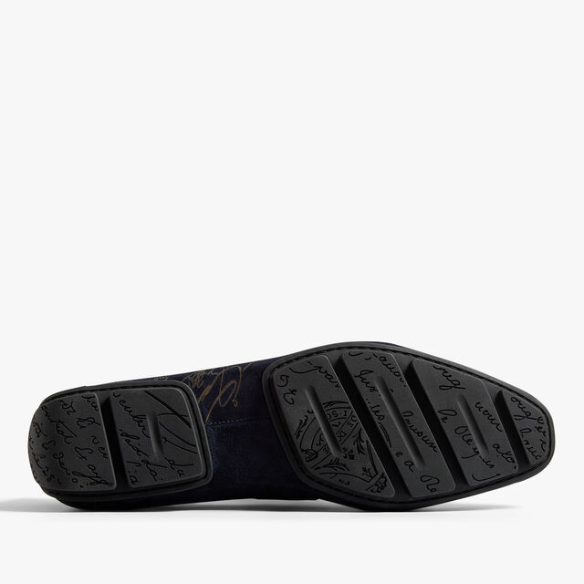 Lorenzo Drive Scritto Camoscio Calf Leather Loafer, NAVY, hi-res 6