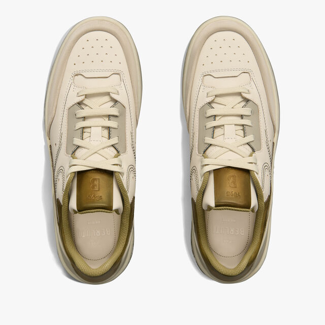 Playoff Leather Sneaker, OFF-WHITE+ACID GREEN, hi-res 3