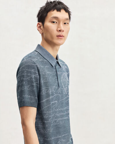 Light Scritto Pattern Polo, Dark Green, hi-res