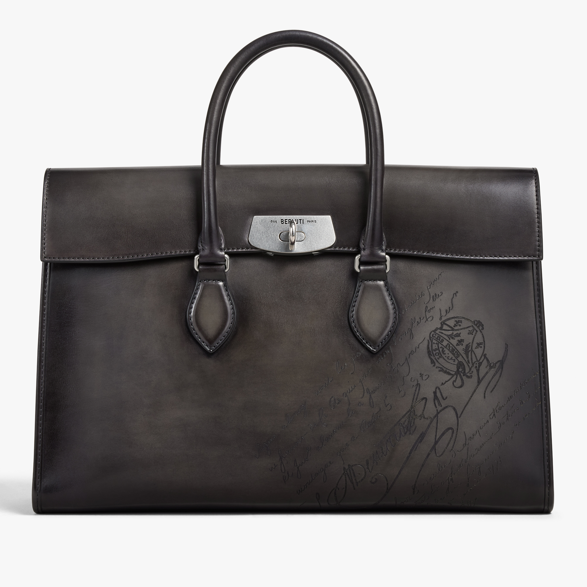 E'Mio Scritto Leather Briefcase, NERO GRIGIO, hi-res
