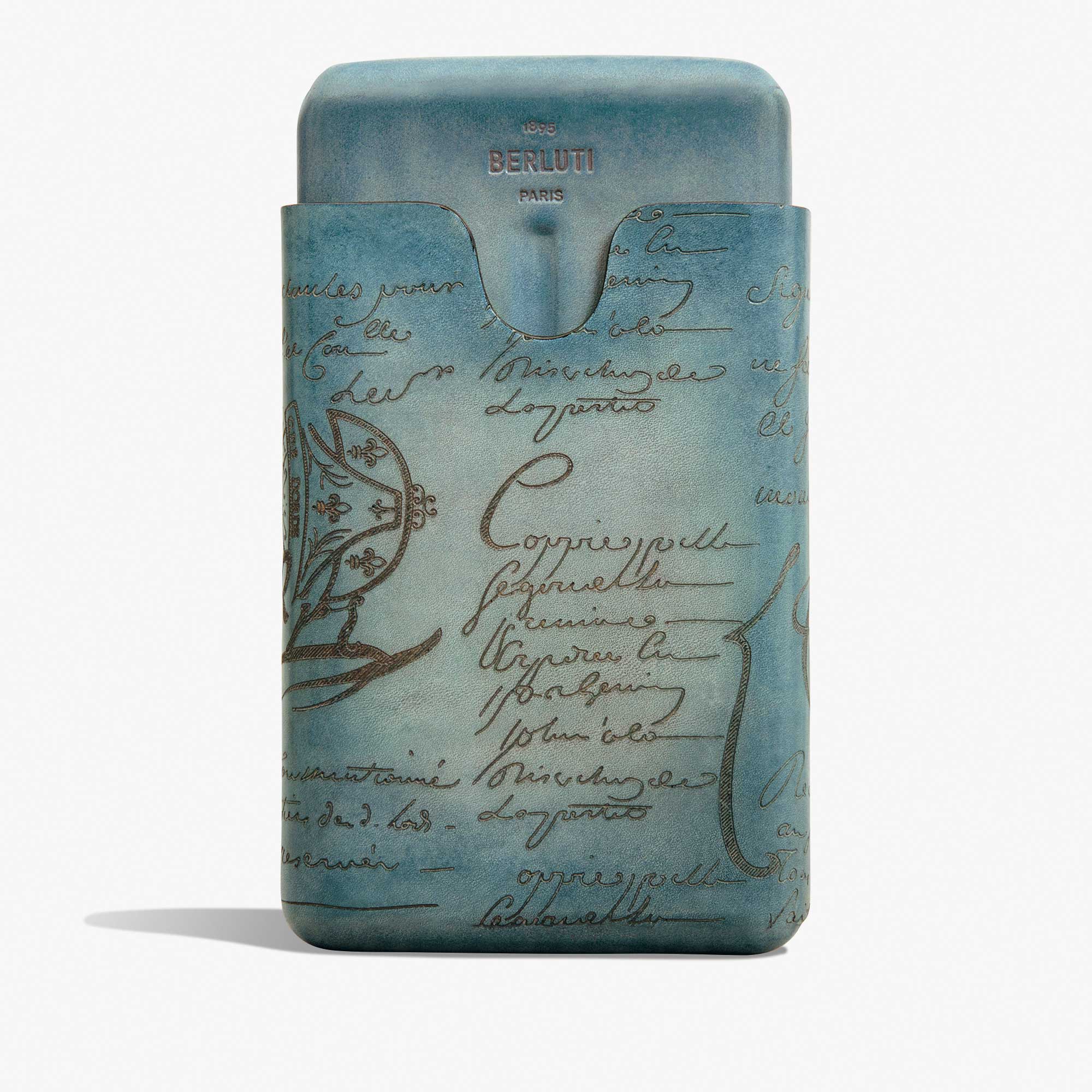 Cigar Case 4 Scritto Leather, STONE DENIM, hi-res