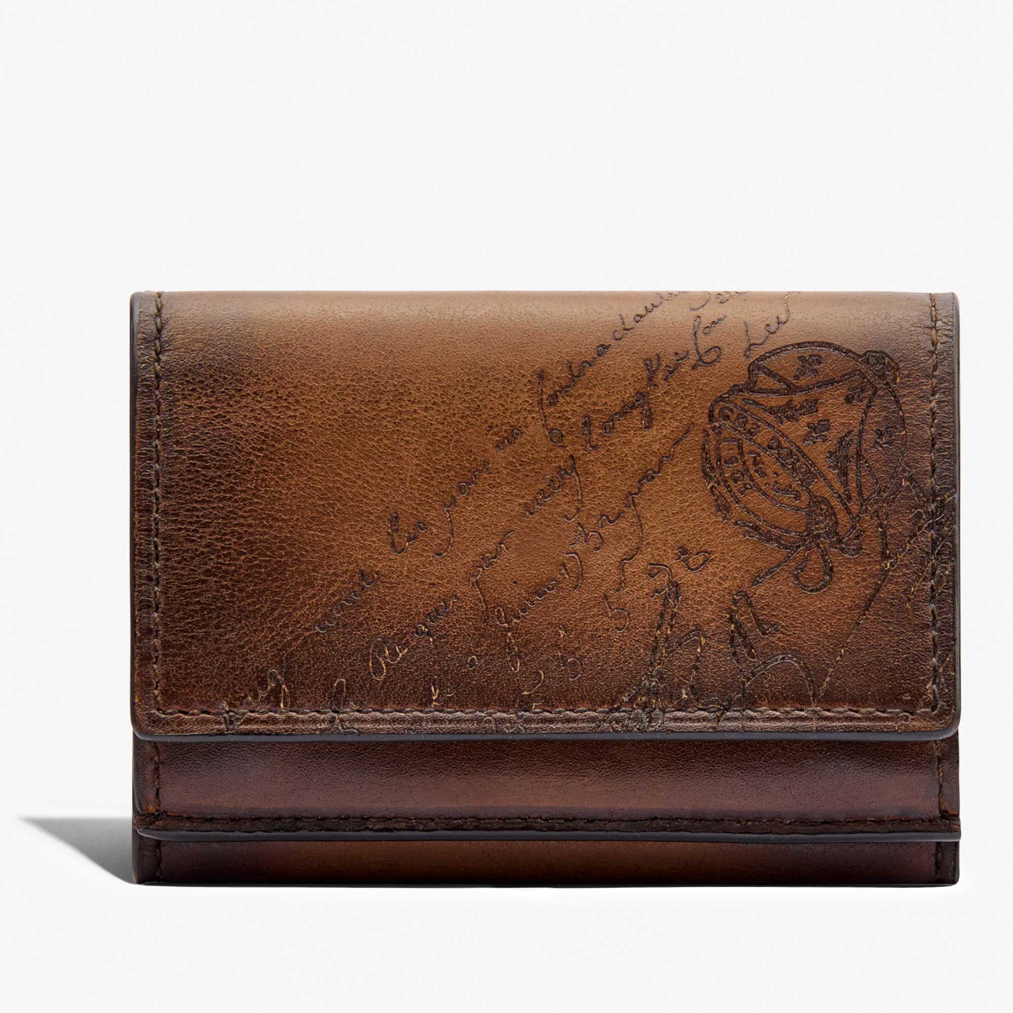 Acajou Scritto Leather Wallet, CACAO INTENSO, hi-res