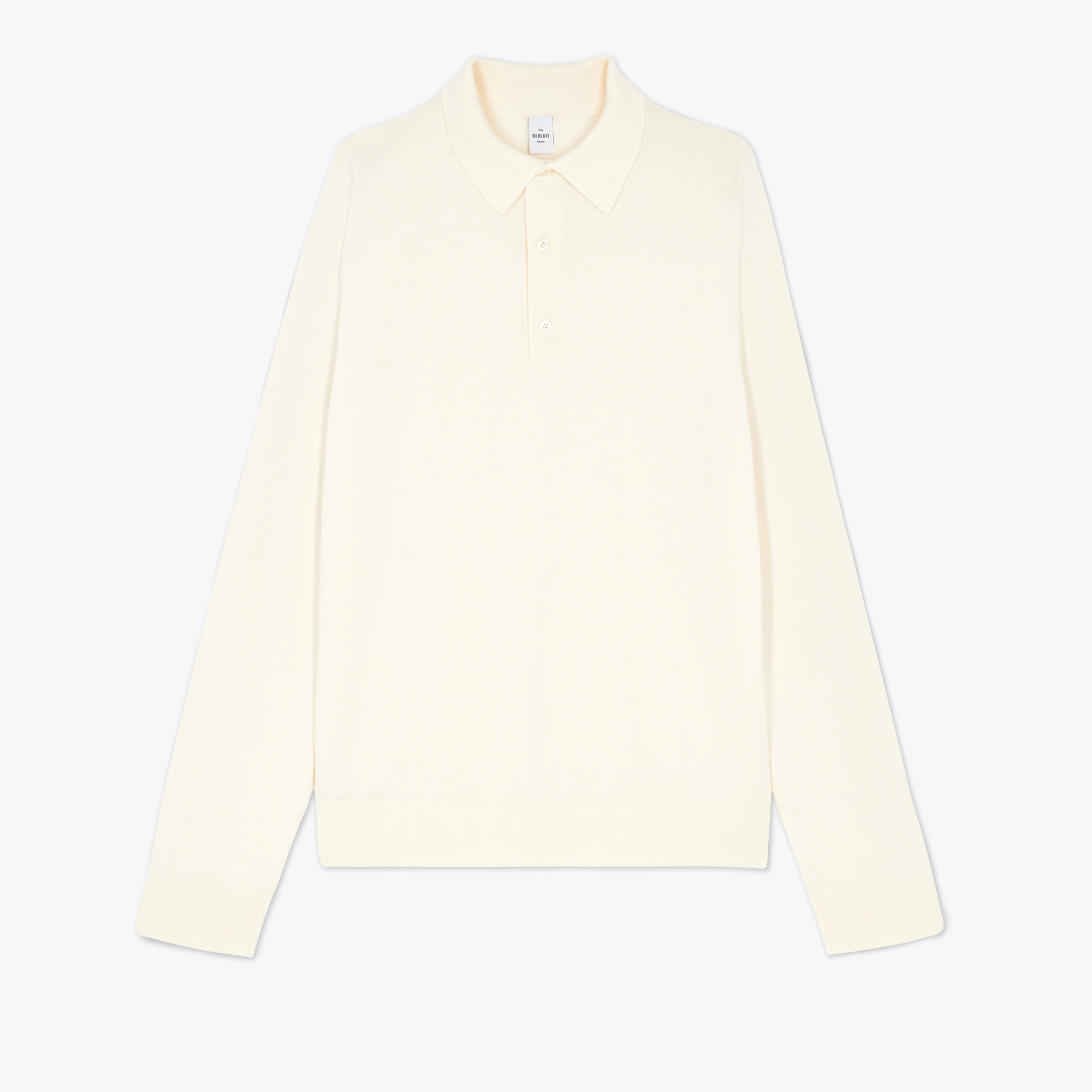 Wool Polo With Leather Detail, COTTON WHITE, hi-res