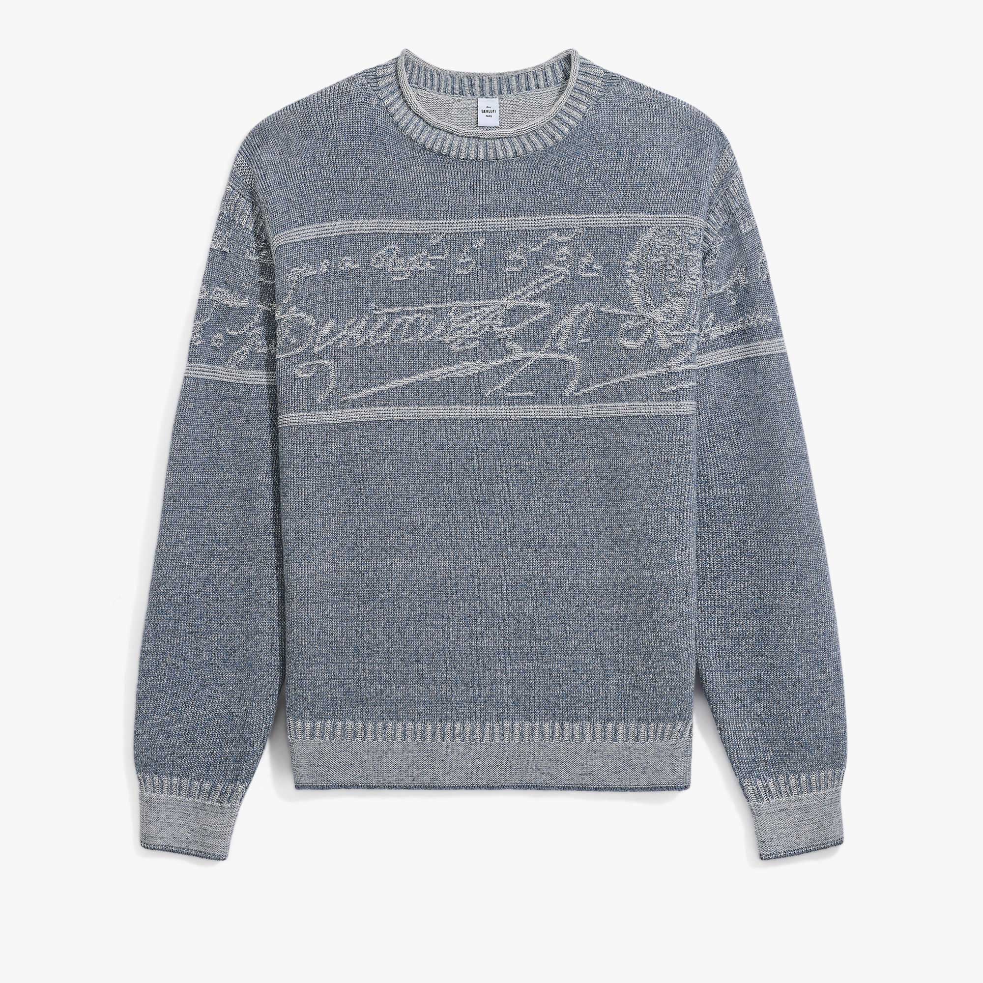Jumper With Textured  Jacquard Scritto, HALFTONE BLUE , hi-res