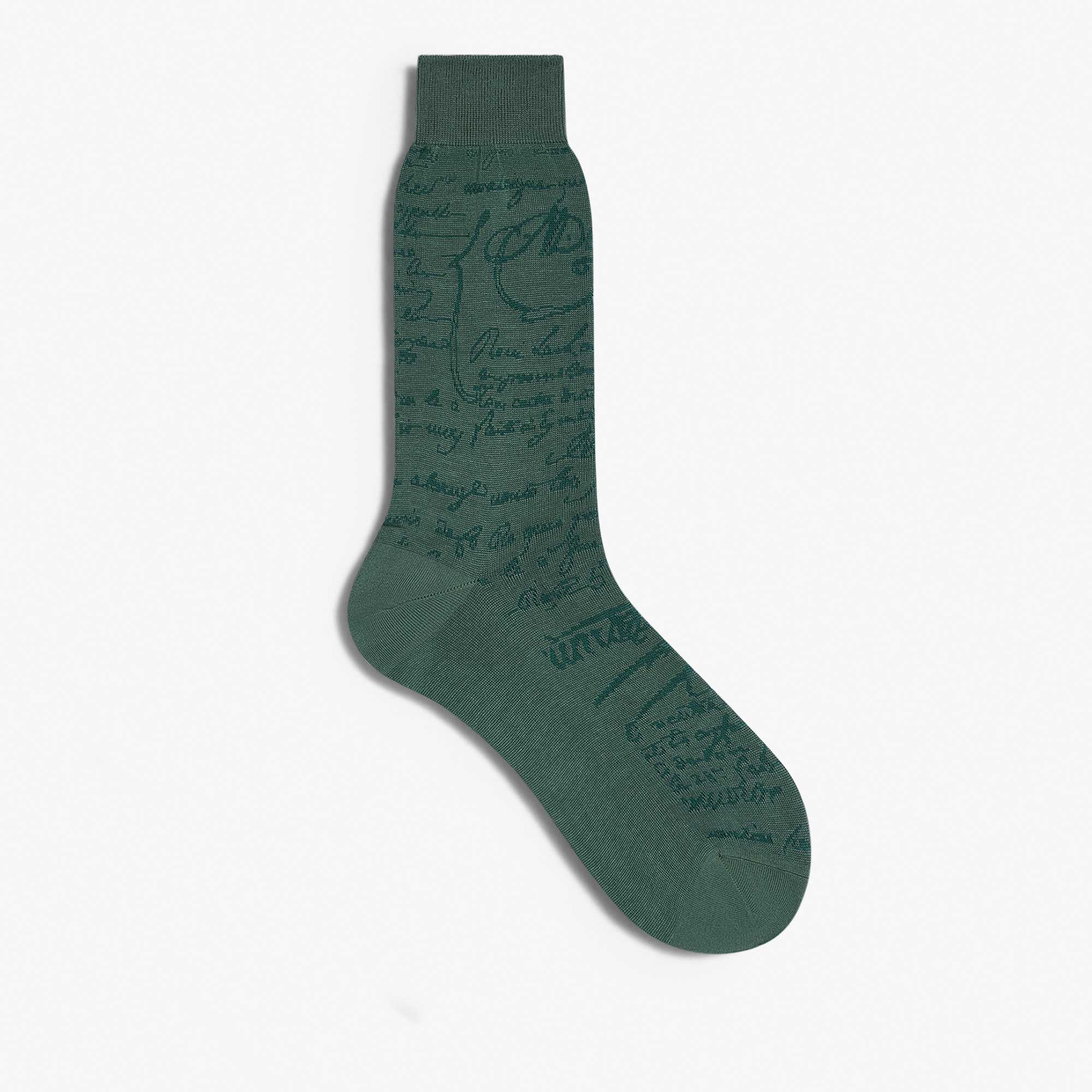 Cotton Scritto Socks, PETROL GREEN., hi-res