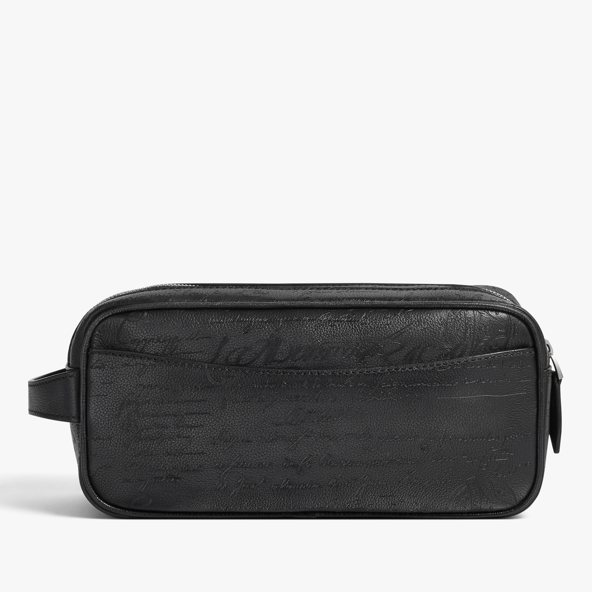 Formula 1003 Zipped Pouch In Scritto Leather, NERO GRIGIO, hi-res
