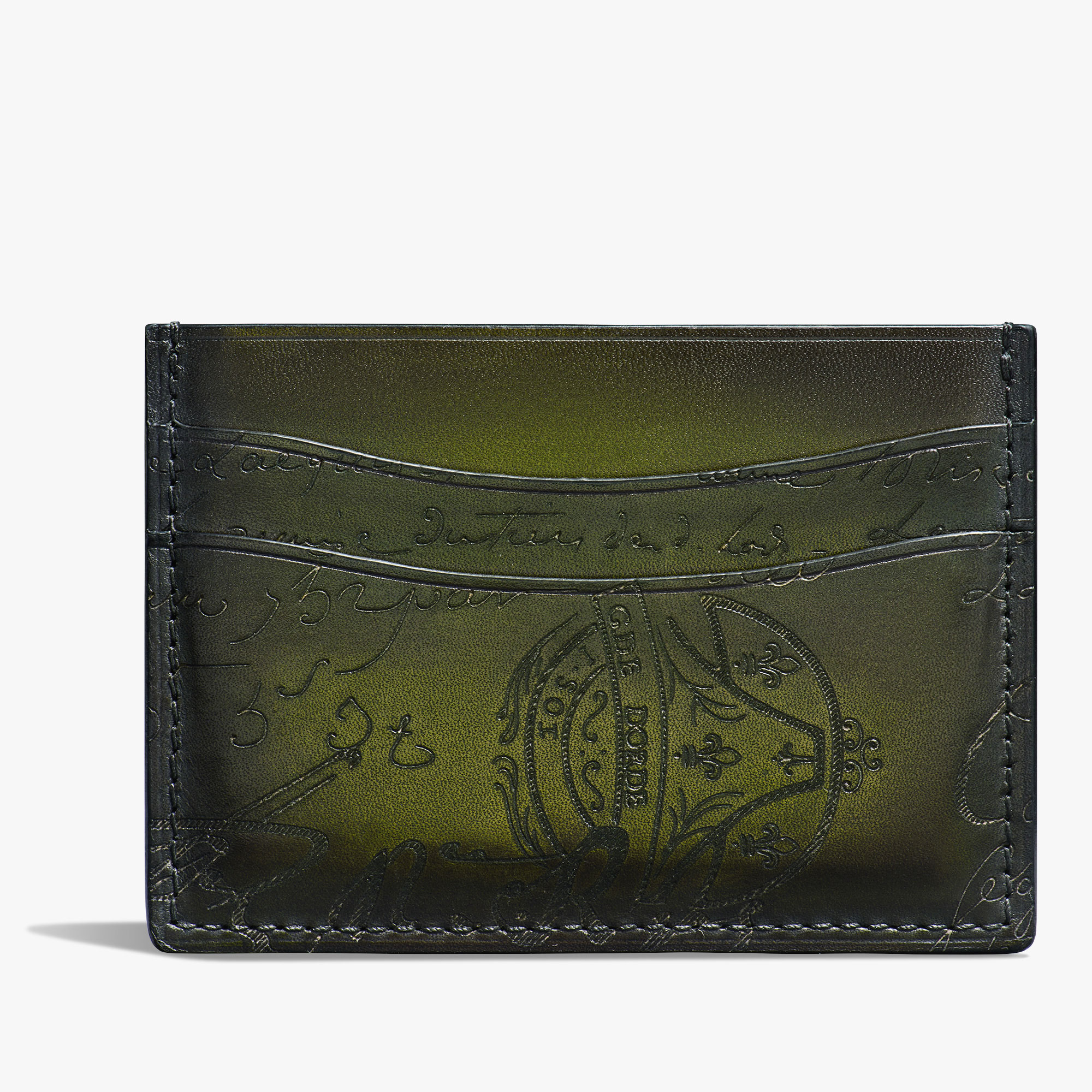Bambou Scritto Leather Card Holder, NERO CAVIAR, hi-res