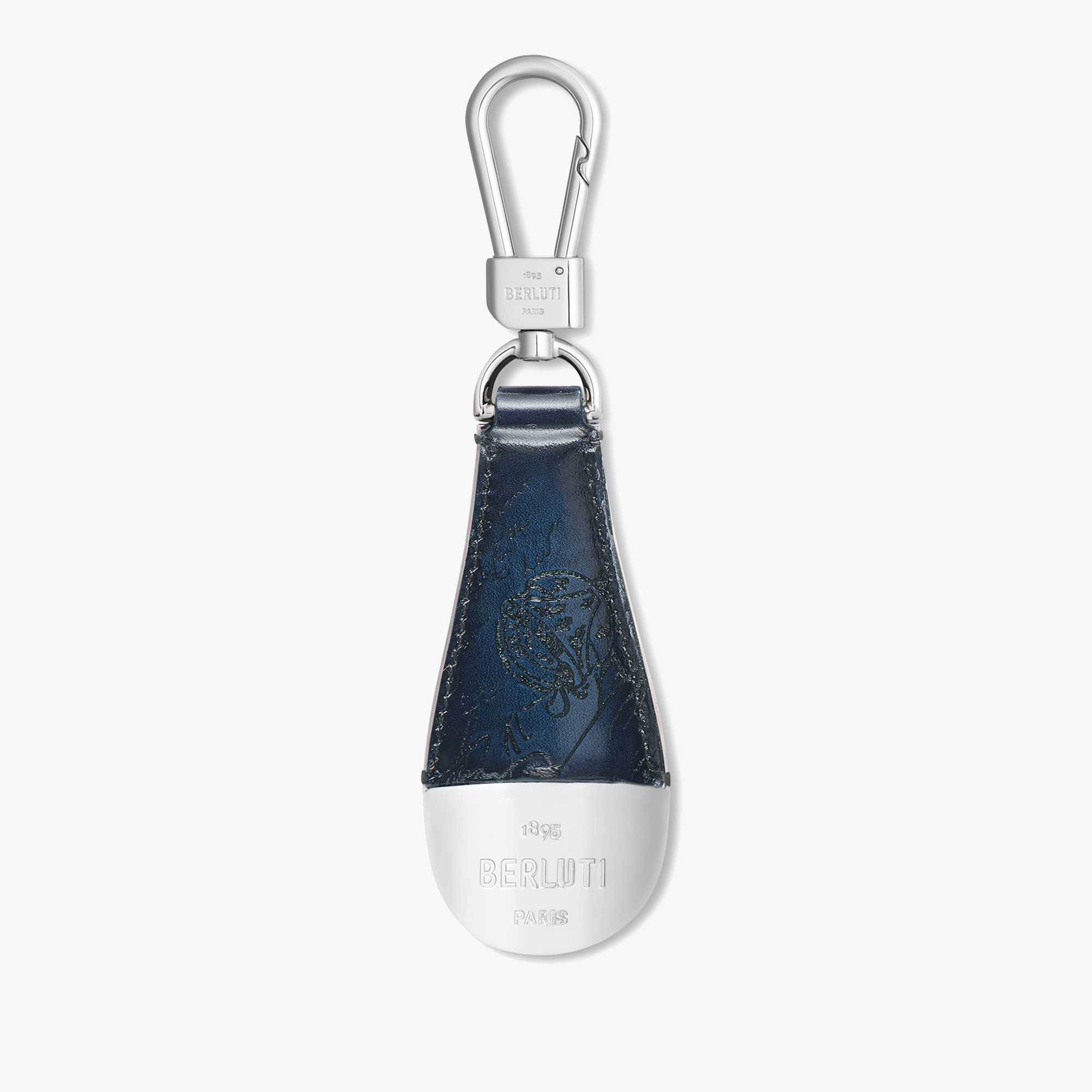 Shoehorn Scritto Leather Key Ring, STEEL BLUE, hi-res