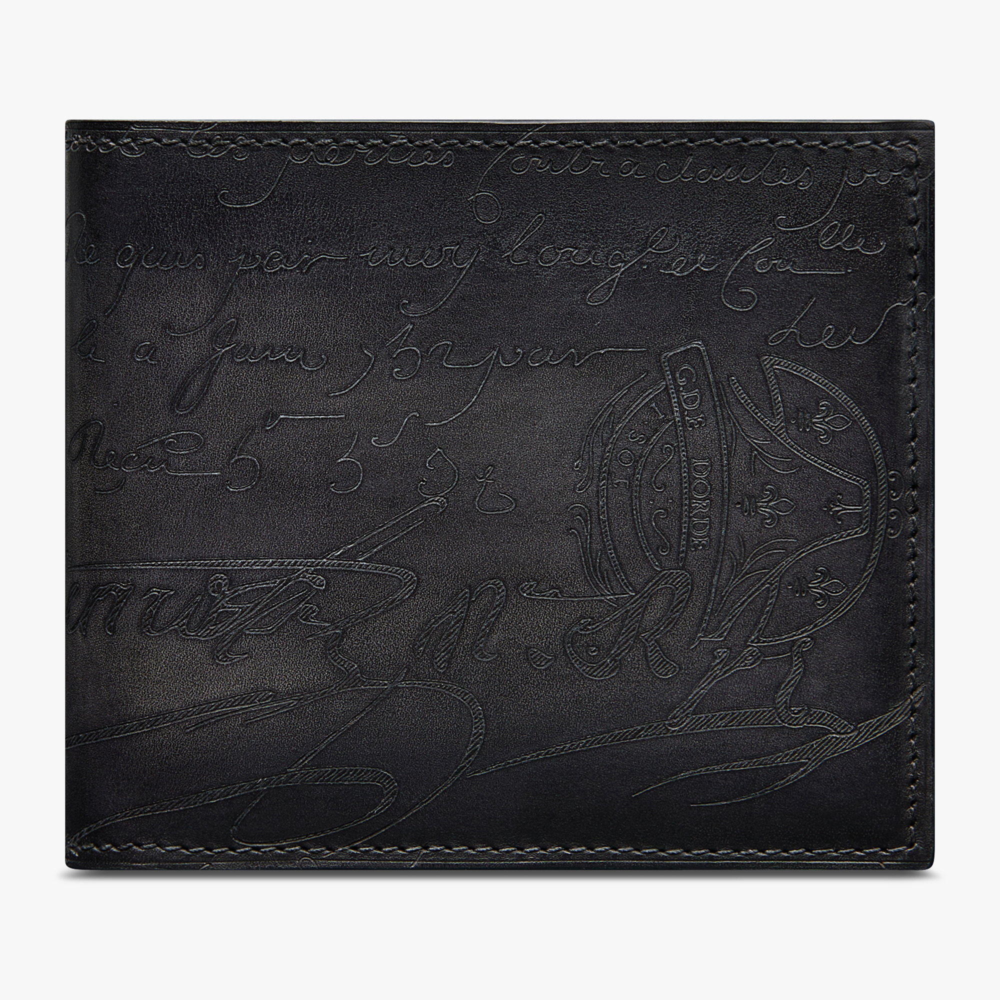 Makore Scritto Leather Compact Wallet, NERO GRIGIO, hi-res