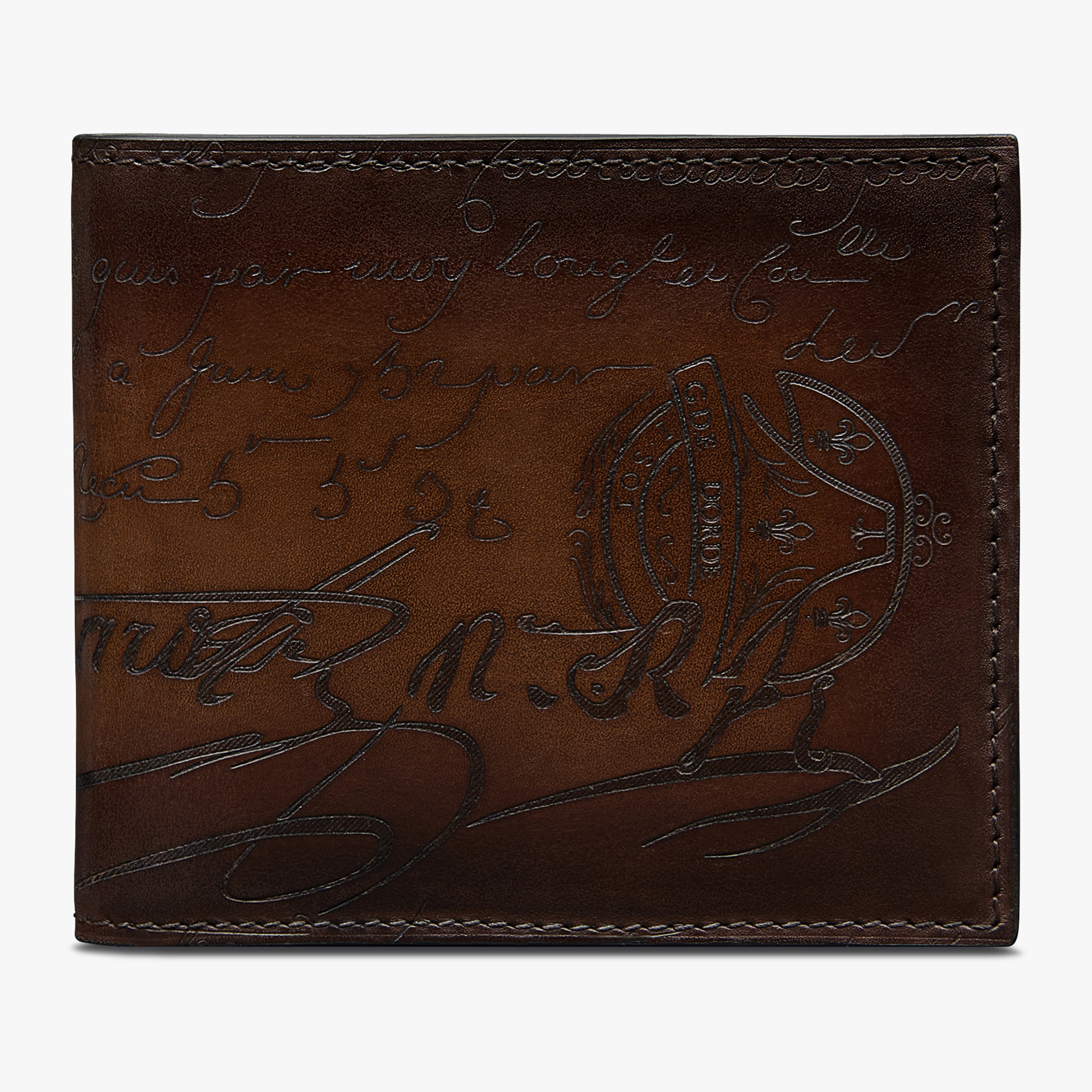 Makore Scritto Leather Compact Wallet, CACAO INTENSO, hi-res