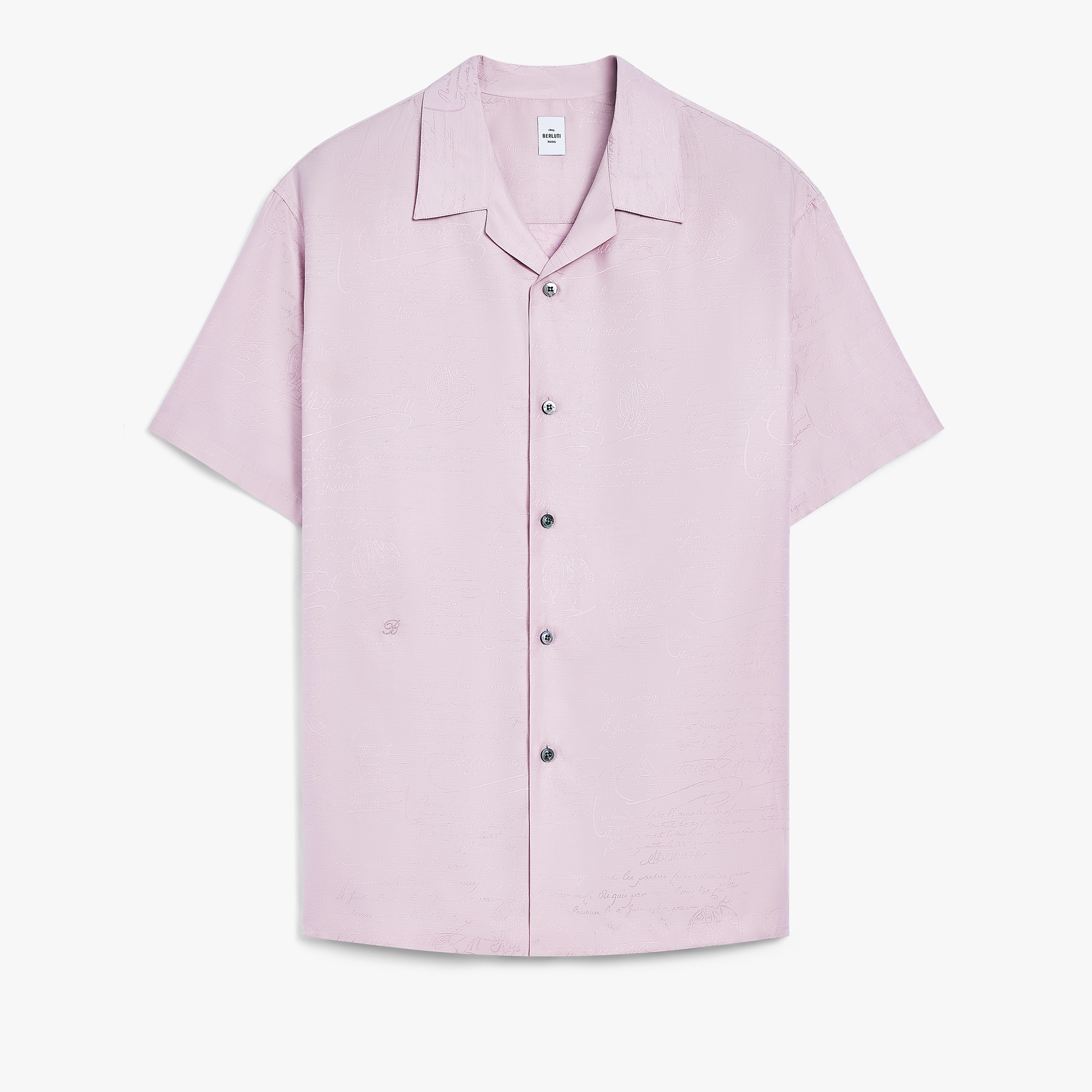 Cotton Silk Scritto Short-Sleeves Shirt, ANTIQUE ROSE, hi-res