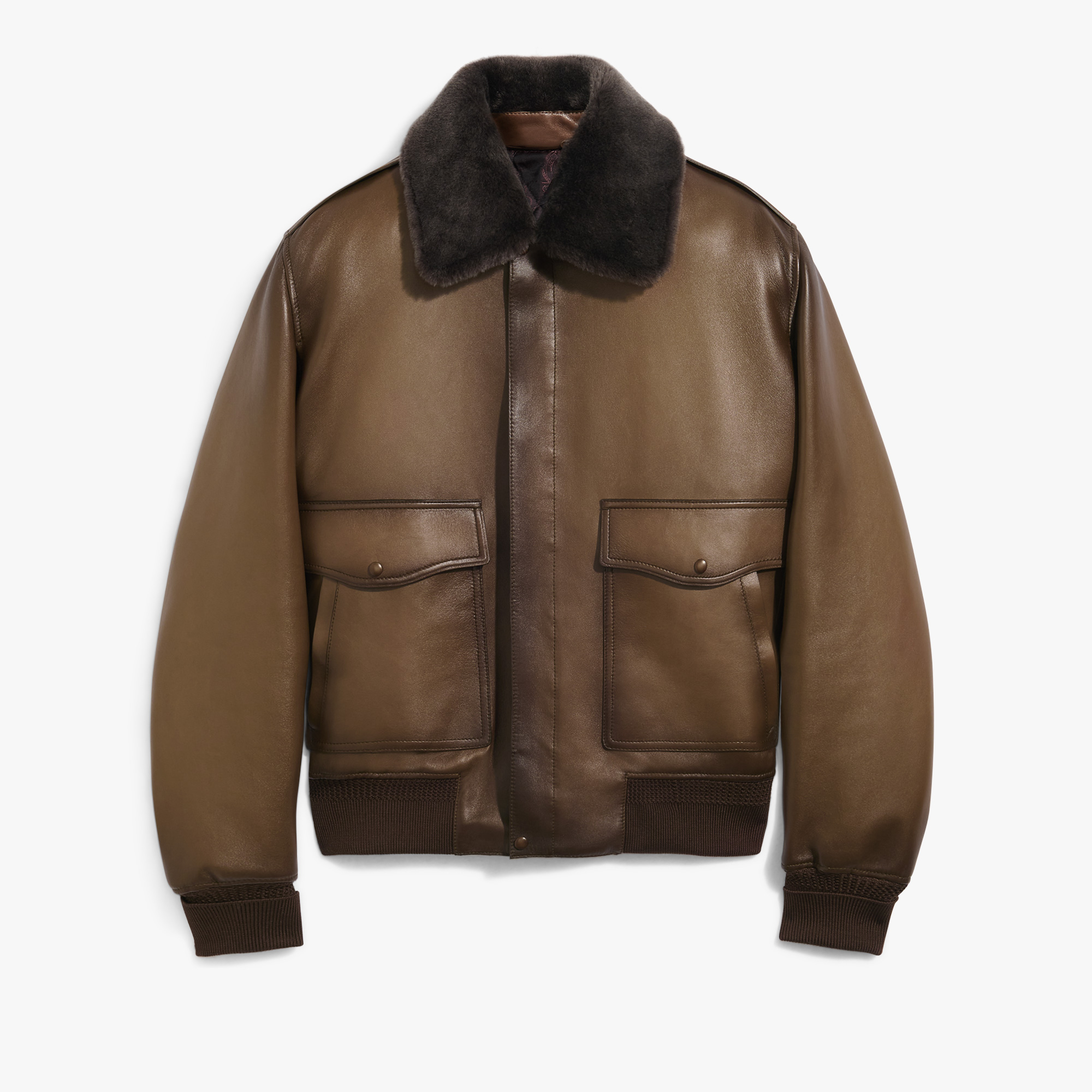 Patina Flight Jacket with Shearling Collar, DEEP SEPIA, hi-res