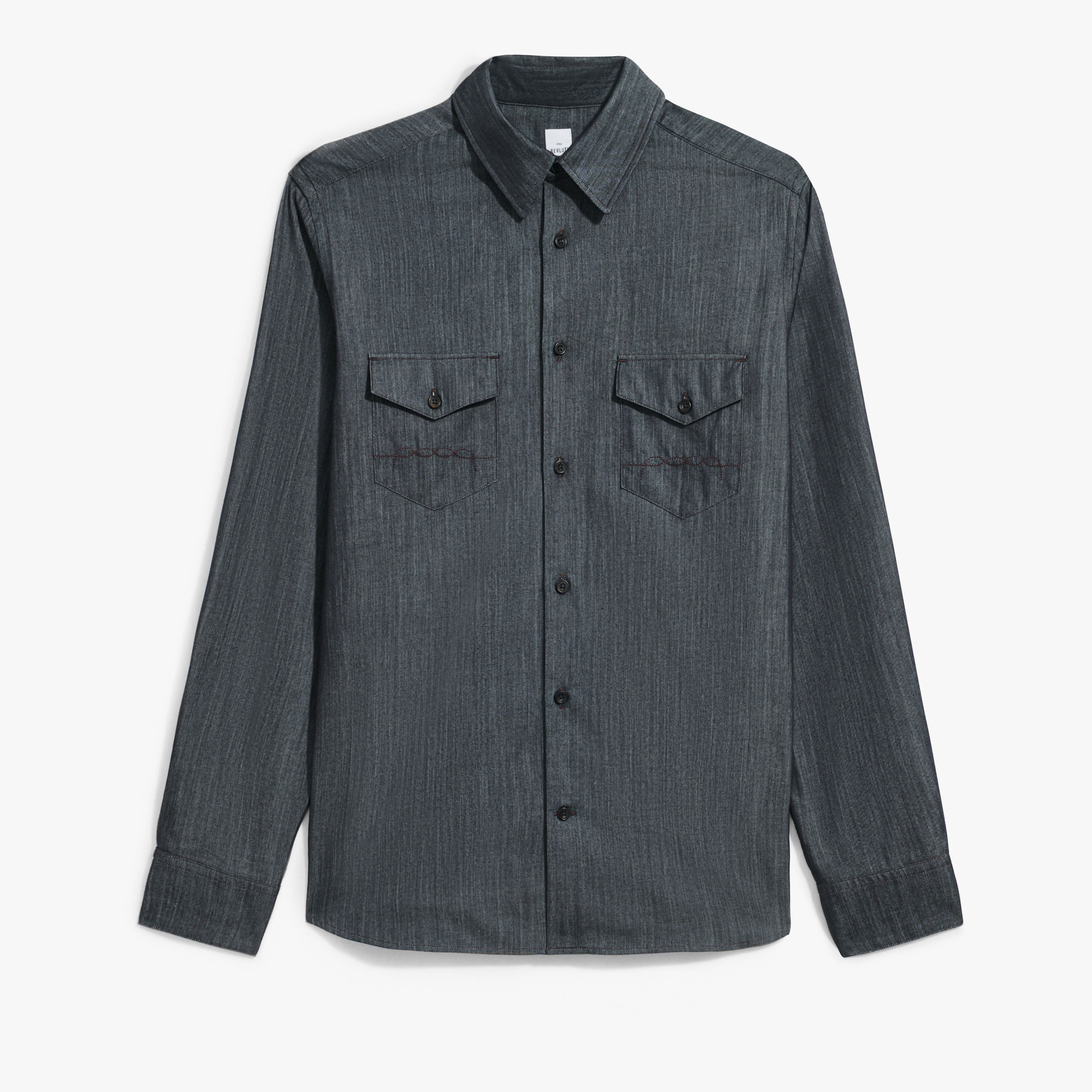 Cotton & Silk Denim Shirt, INDIGO, hi-res