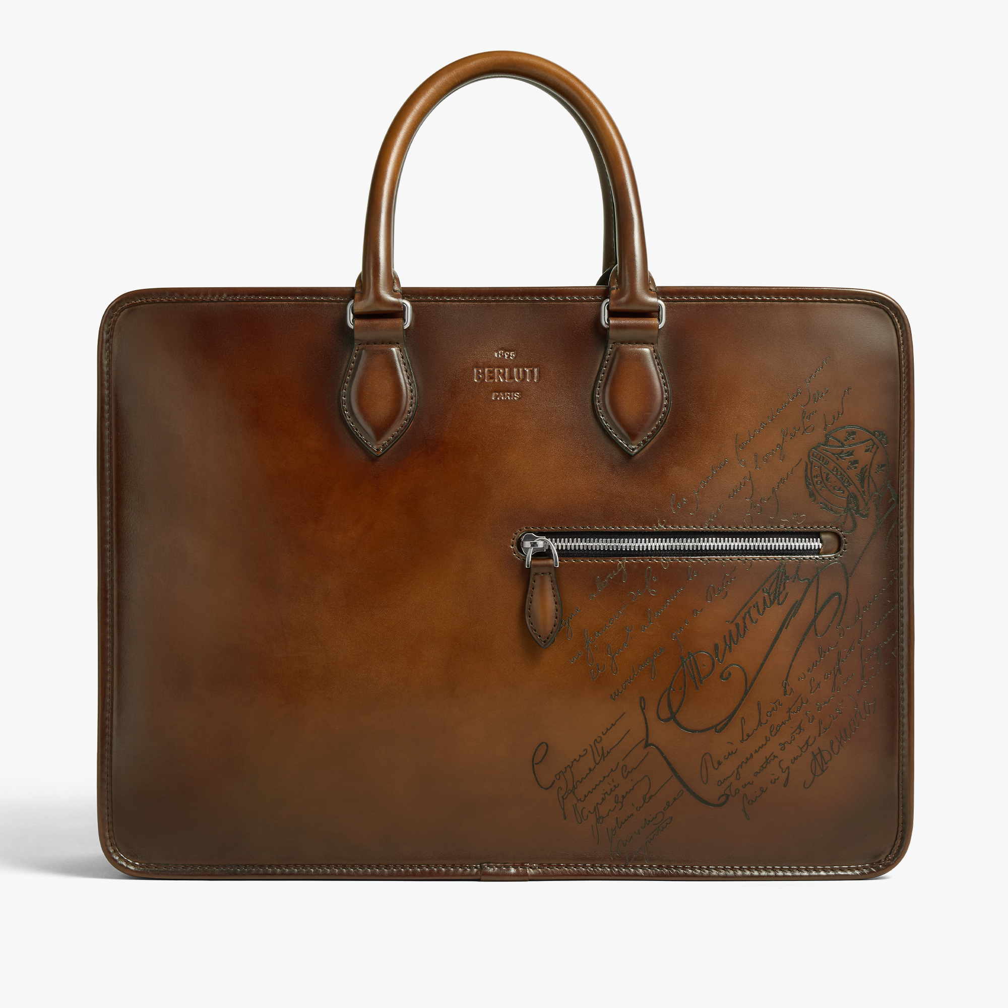 Deux Jours Scritto Leather Briefcase, CACAO INTENSO, hi-res